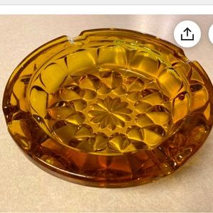 Vintage MCM Fairfield Anchor Hocking Amber Ashtray Pressed Glass